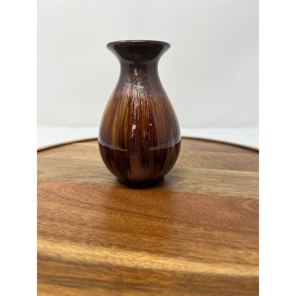 Small Ceramic Vase Earth Tones Glazed Home Decor Accent - Picture 3 of 9